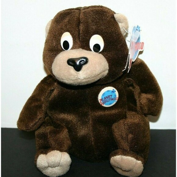 Planet Hollywood 6" plush beanie bear Cosmo 1997 brown toy new - Picture 7 of 7